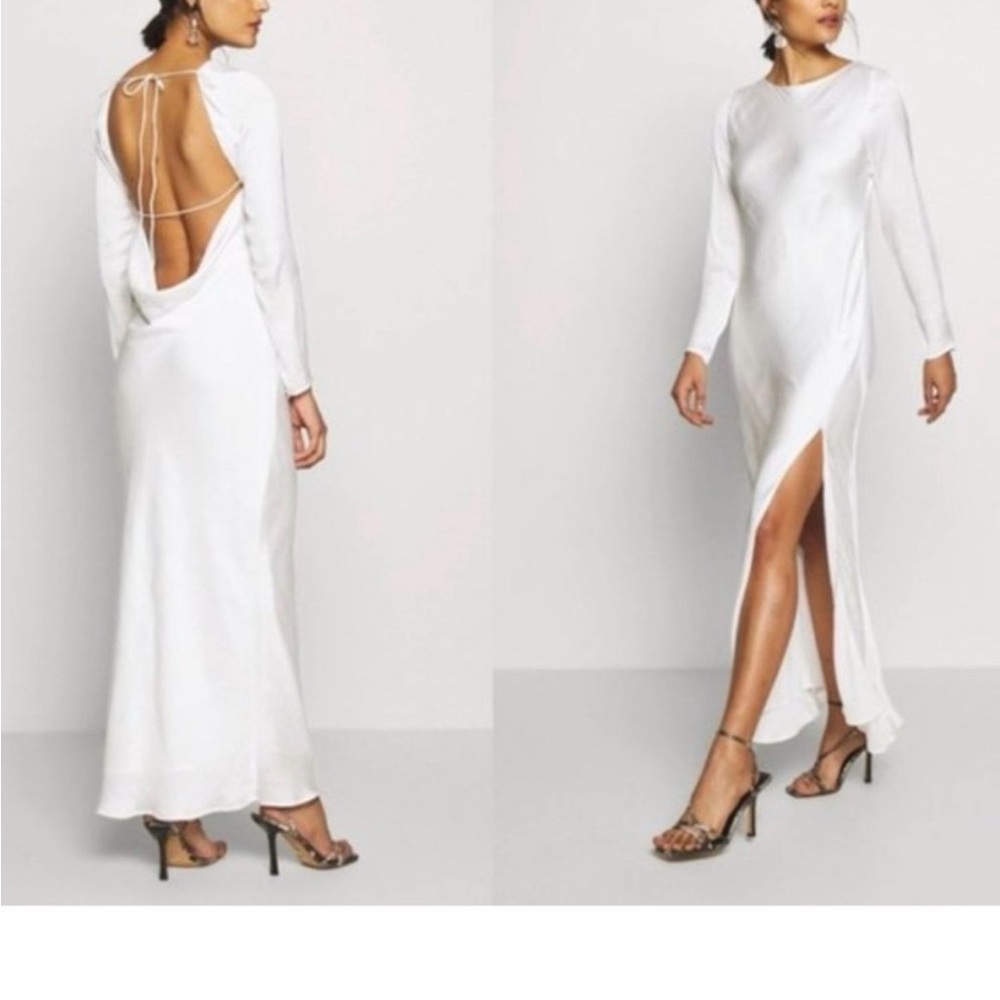 Bardot River Bias Dress in Orchid (White)Long-Sleeve Maxi Dress with Back Detail